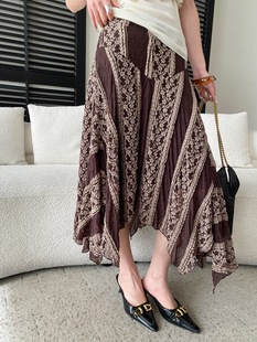 司南 早春新款 不规则蕾丝拼接设计感高腰显瘦A字半身裙 SN8589