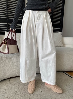 司南 早春新款 随性松弛感半松紧高腰宽松显瘦休闲阔腿裤 SN8652