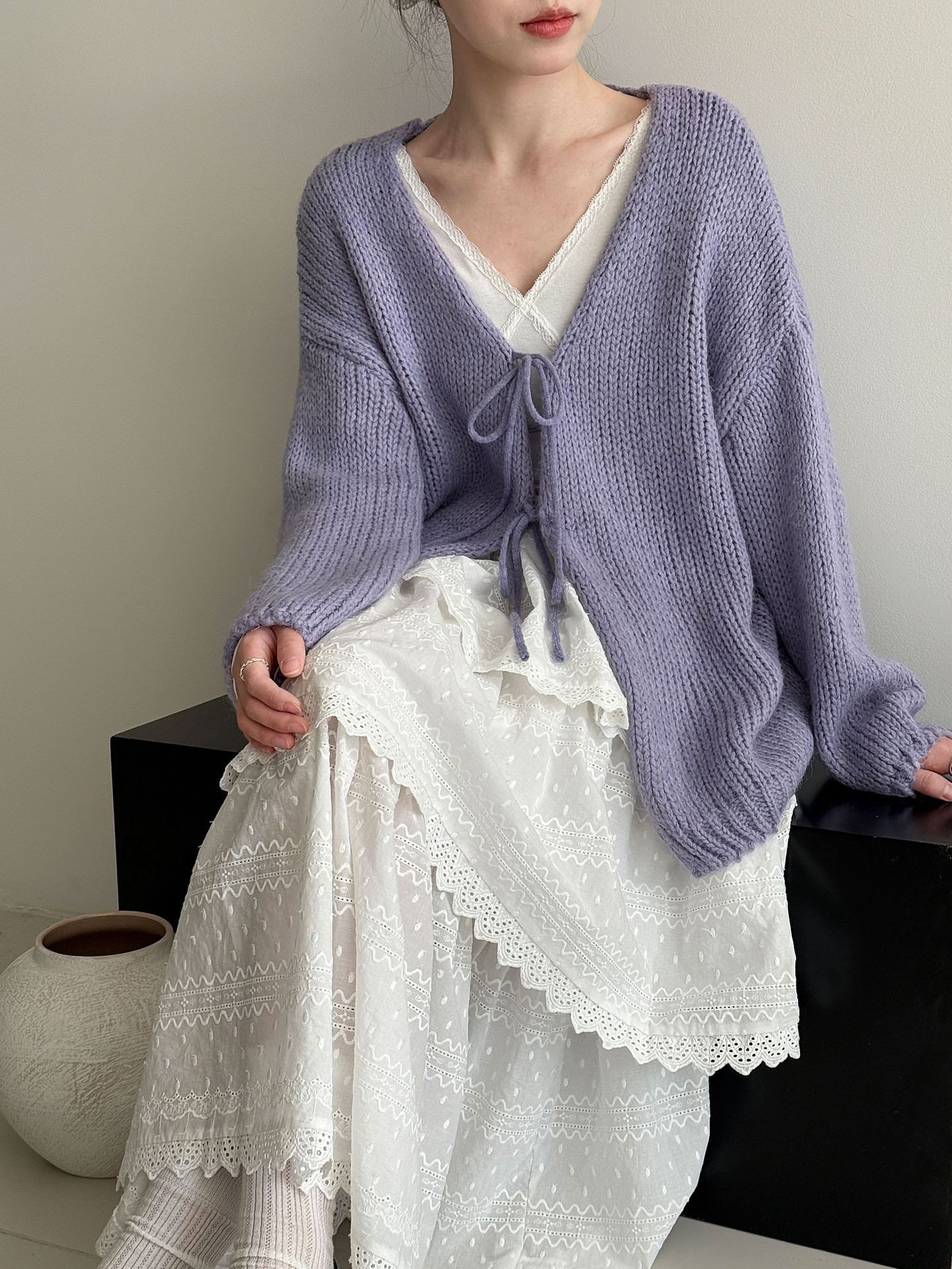 鹿西 复古羊毛慵懒软糯针织系带开衫女早春新款温柔百搭毛衣ss969,女装/女士精品,毛针织衫,淘宝优惠券,粉丝福利购,淘宝优惠卷