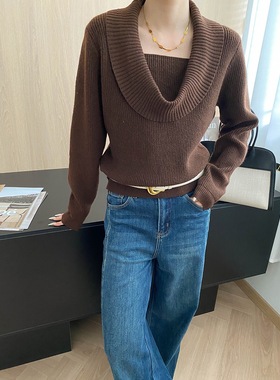 司南 博主自留款 法式设计感小众荡领宽松显瘦毛衣针织衫 SN8284