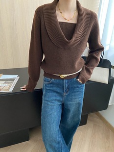 司南 博主自留款 法式设计感小众荡领宽松显瘦毛衣针织衫 SN8284