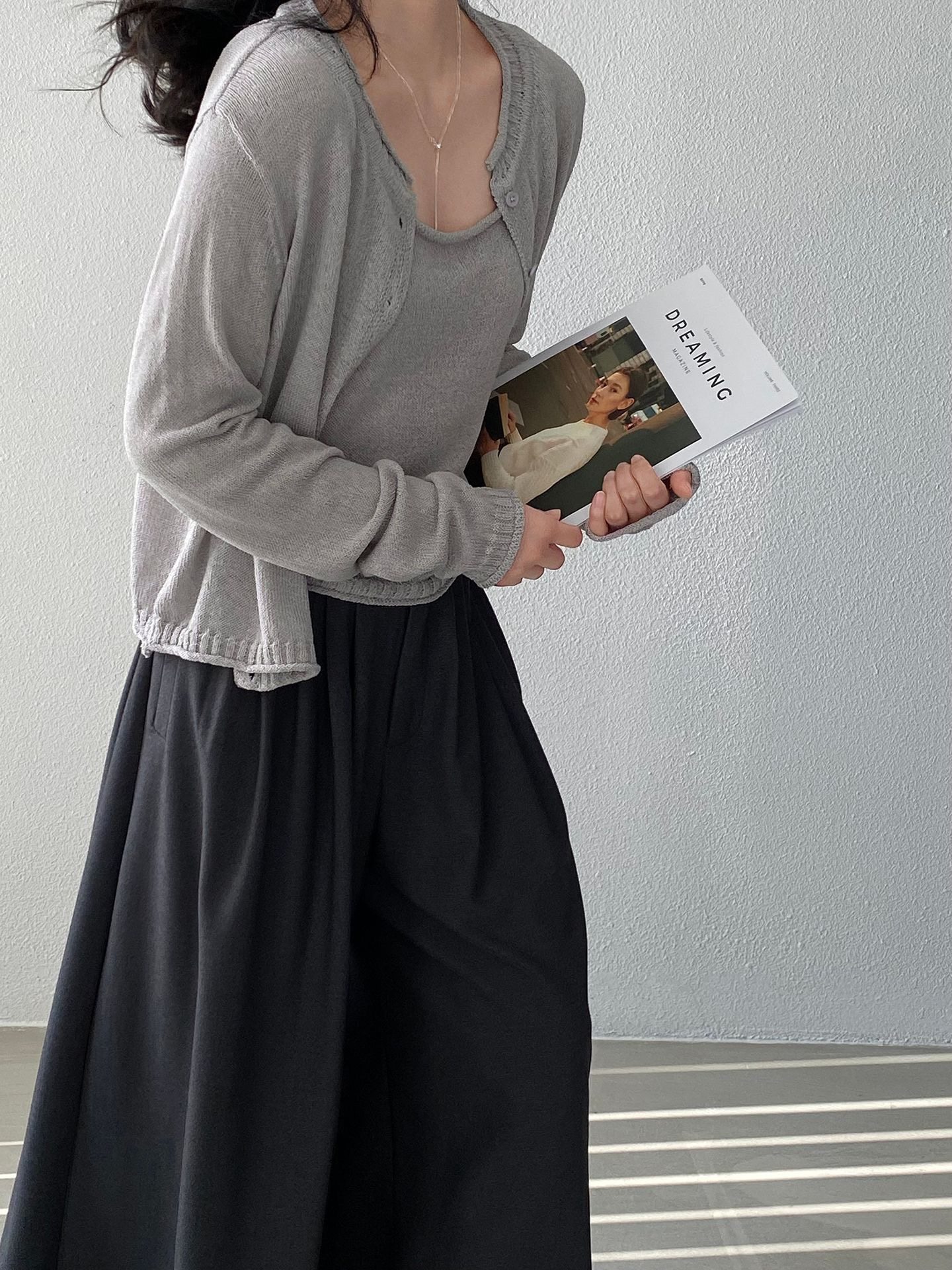 江左 韩系简约设计感吊带背心+慵懒针织开衫套装女2026春季 5641,女装/女士精品,毛针织衫,淘宝优惠券,粉丝福利购,淘宝优惠卷