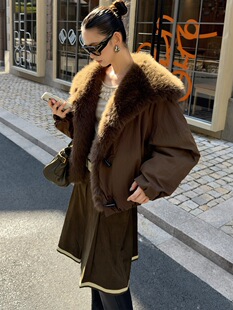 MMFISH时髦街头复古气质大毛毛牛角扣派克服加厚外套棉服25W633