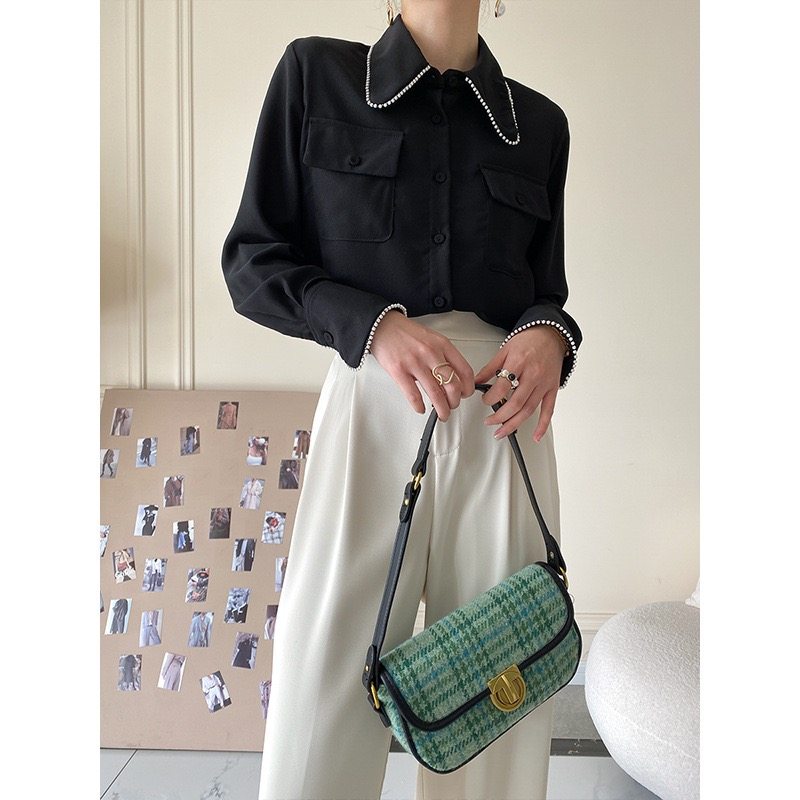 司南 法式镶边领正肩衬衫设计感小众叠穿2025年秋冬季新款 SN1320