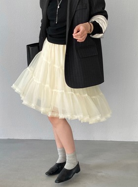江左 浮光叠羽 不规则双层网纱半身裙女26春蛋糕裙a字短裙 Y0293