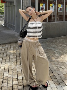 MMFISH街头时髦松弛蕾丝双腰头假两件腰绳休闲阔腿宽松长裤 25K355