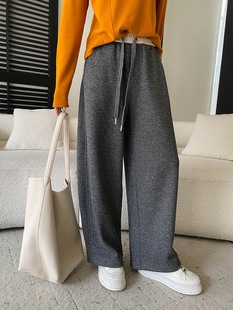 SN8335 加绒加厚撞色抽绳腰宽松垂感休闲阔腿裤 司南 入冬百搭王