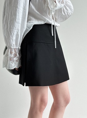 鹿西 西装侧开叉假两件a字包臀裙裤女早春新款高腰显瘦半裙99013