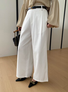 司南 早春新款 老钱通勤感半松紧高腰显瘦直筒休闲阔腿裤 SN8665