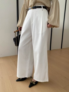 司南 早春新款 老钱通勤感半松紧高腰显瘦直筒休闲阔腿裤 SN8665