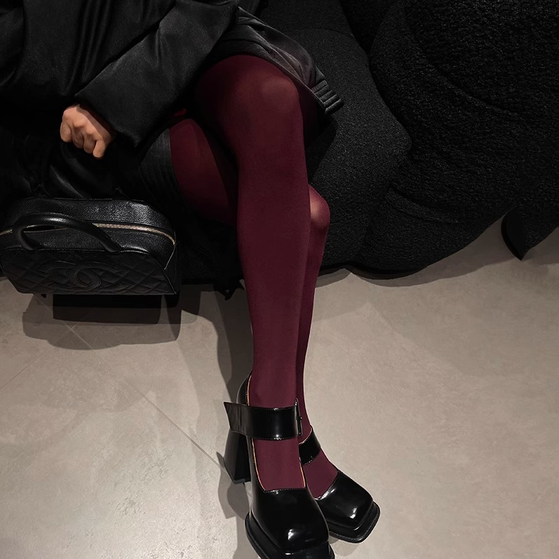 日本GP宋慧乔同款酒红色丝袜微压紧身打底袜春秋哑光不透肉连裤袜