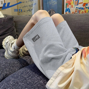 宽松透气直筒五分裤 潮流百搭印花休闲裤 男夏季 回力重磅纯棉短裤