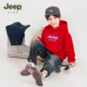 Jeep吉普儿童红色卫衣2025新款 加绒加厚连帽套头衫 重磅设计感上衣
