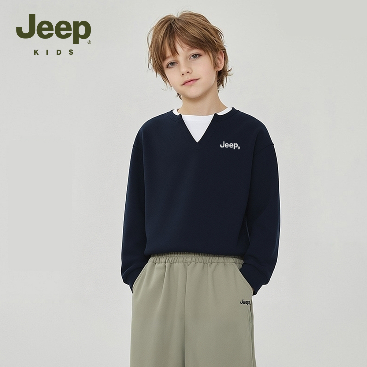 Jeep吉普男童假两件卫衣2025春秋