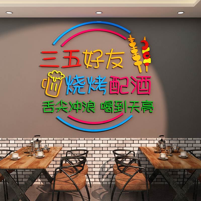 工业风烧烤店创意墙面装饰3d立体墙贴画网红打开背景墙上设计自粘图片