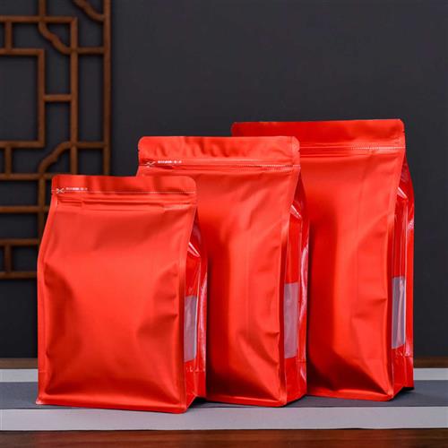 侧开窗八边茶叶自封袋加厚铝箔大小号包装袋子密封装散茶红色绿茶