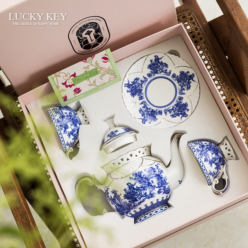 幸运秘钥青花洋画下午茶茶具套装高档骨瓷咖啡杯礼盒乔迁新婚礼物,餐饮具,咖啡套具,淘宝优惠券,粉丝福利购,淘宝优惠卷