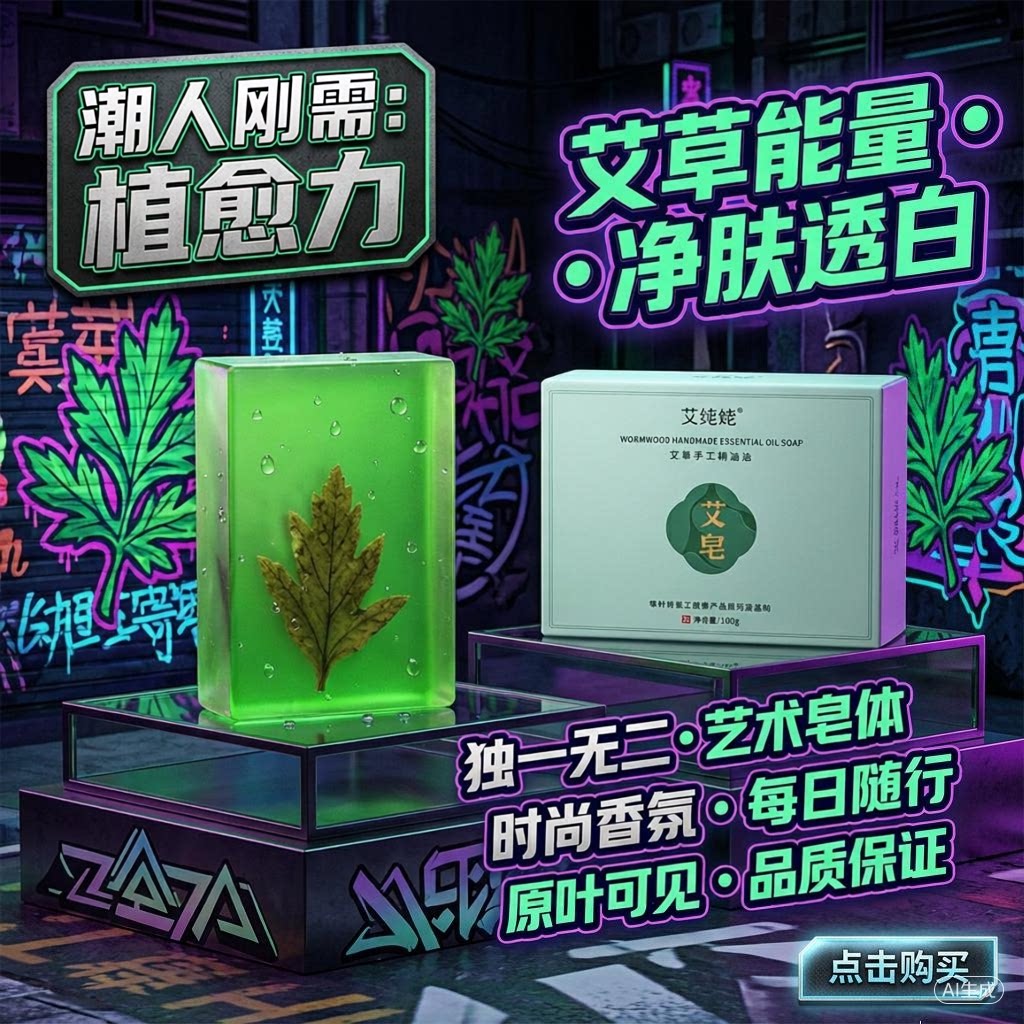 艾姥姥蕲艾手工艾草止痒香皂除螨伏湿艾叶洁面沐浴男女儿童肥皂