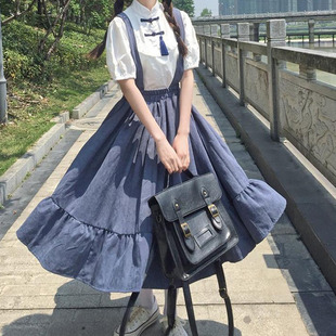 日系学院风背带裙夏季 甜美可爱学生连衣裙 2025新款 复古少女感夏装