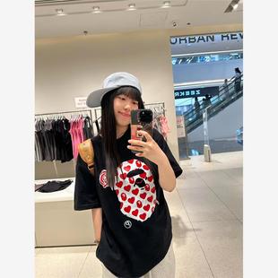 趣味印花设计感宽松上衣 美式 潮牌纯棉黑色短袖 t恤女2024新款 夏季