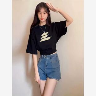 新款 美式 2025重磅爆款 潮牌短袖 小个子纯棉宽松正肩上衣 t恤女夏季