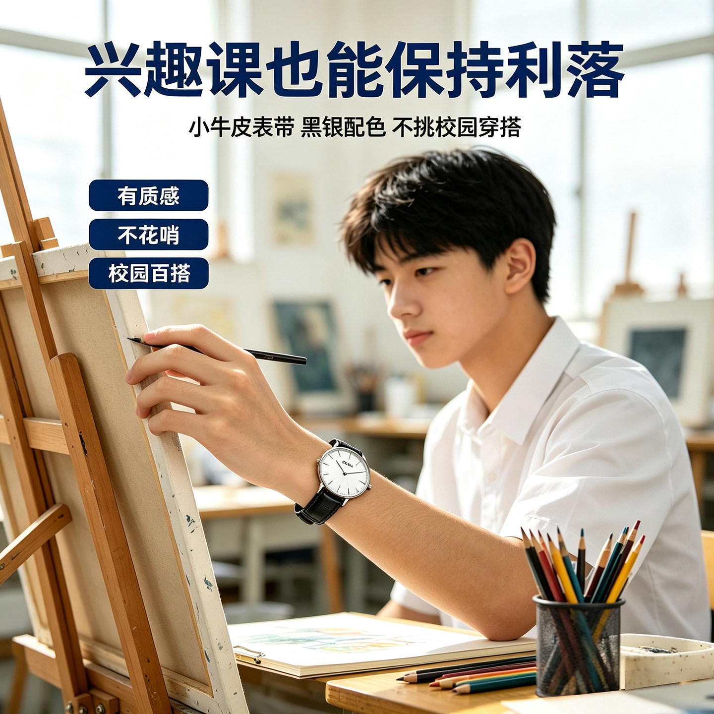 DOM考试专用静音石英腕表
