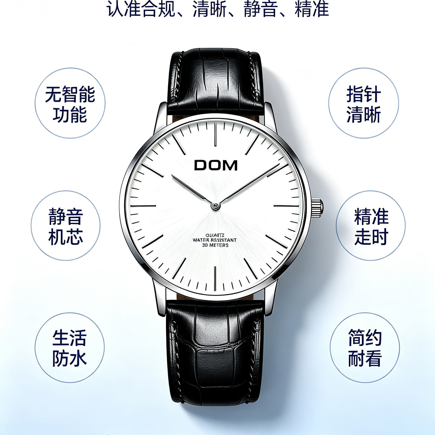 DOM 考试专用手表男女初高中学生静音石英表中考高考考研公考腕表
