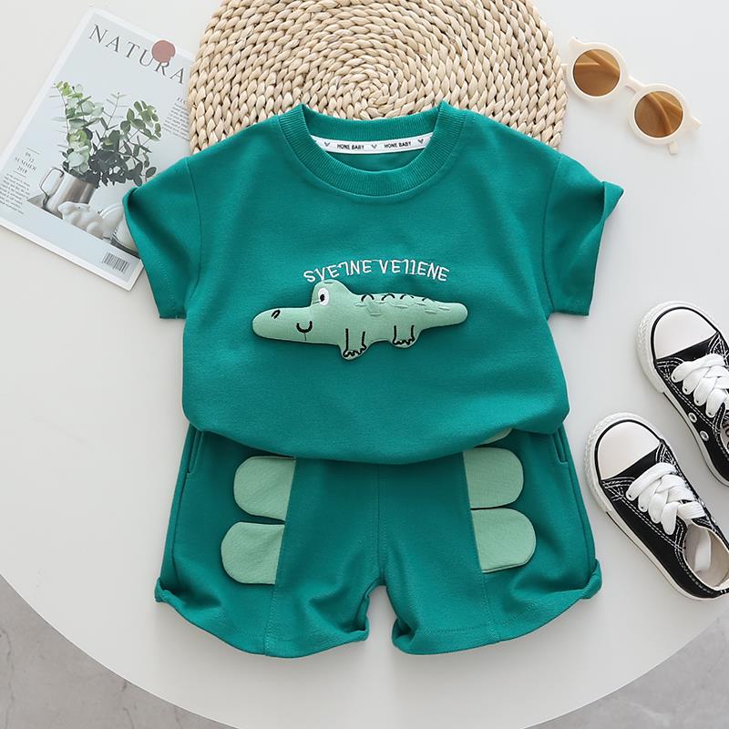 婴儿衣服夏季超可爱帅气t恤纯棉短袖分体套装9个月一岁男宝宝夏装