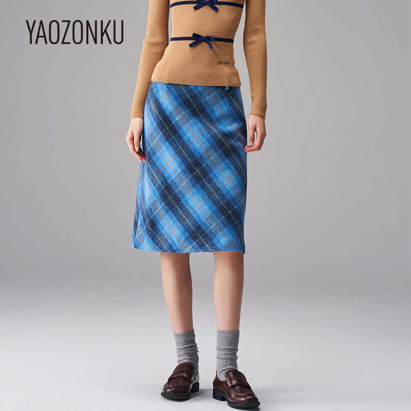 YAOZONKU姚宗谷24秋冬设计师款羊毛格纹复古直身廓形半身裙女,女装/女士精品,半身裙,淘宝优惠券,粉丝福利购,淘宝优惠卷
