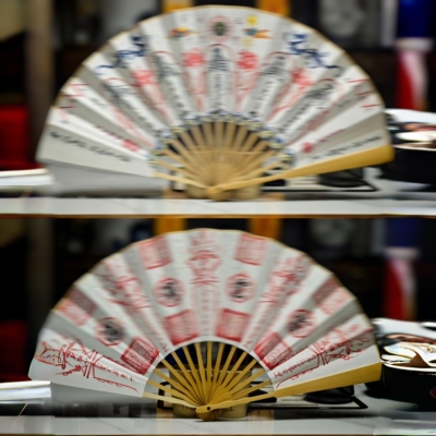手绘书法五路财神扇折扇宣纸扇子文玩玉竹折叠扇国风大显威灵扇扇