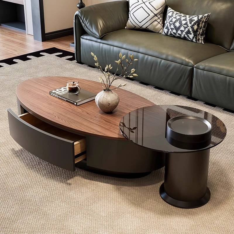 新厅款古式中油椭圆茶桌组59455奢合轻高级客感用实木几茶法奶家