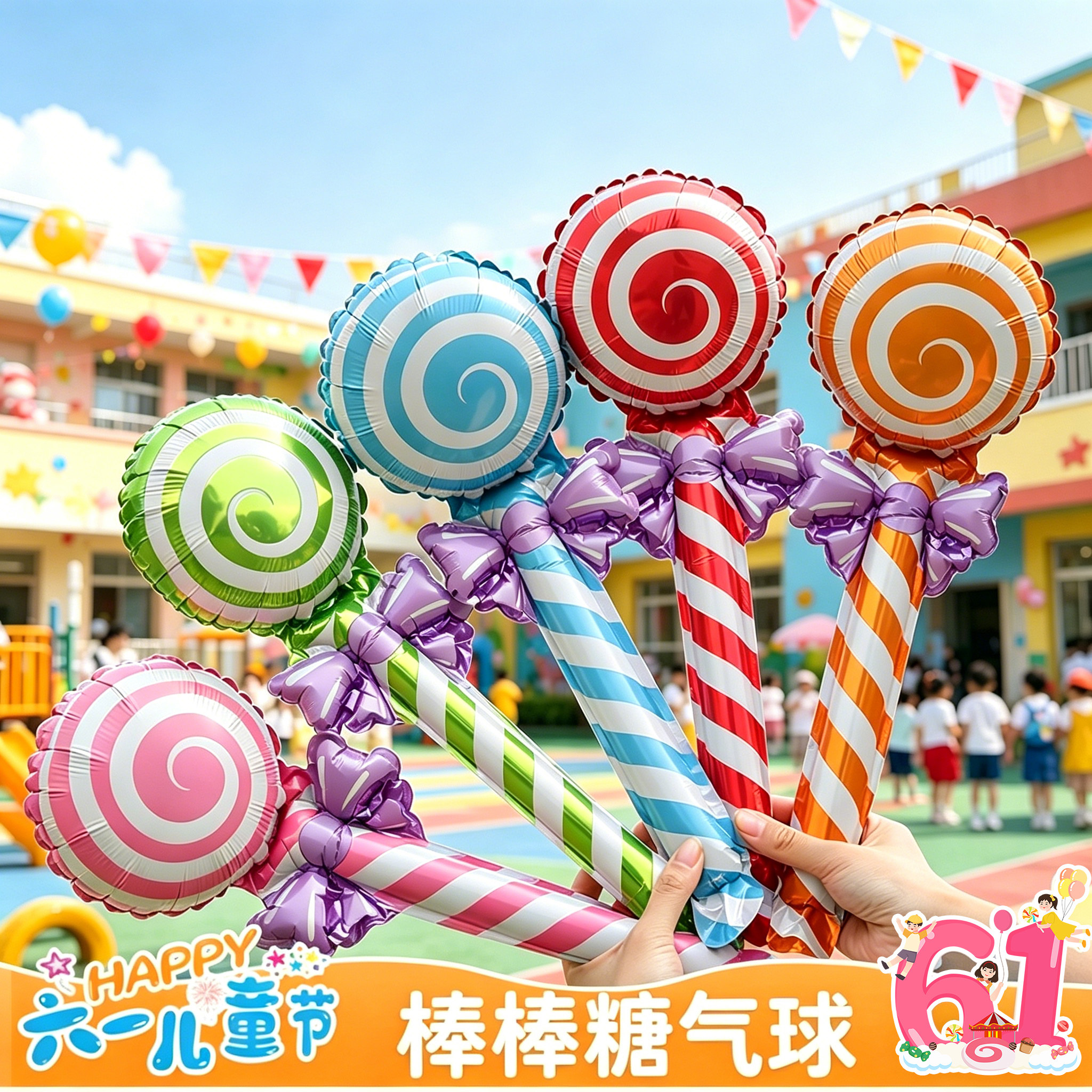 儿童节手持棒棒糖气球儿童卡通打击棒小学幼儿园装饰活动礼品玩具