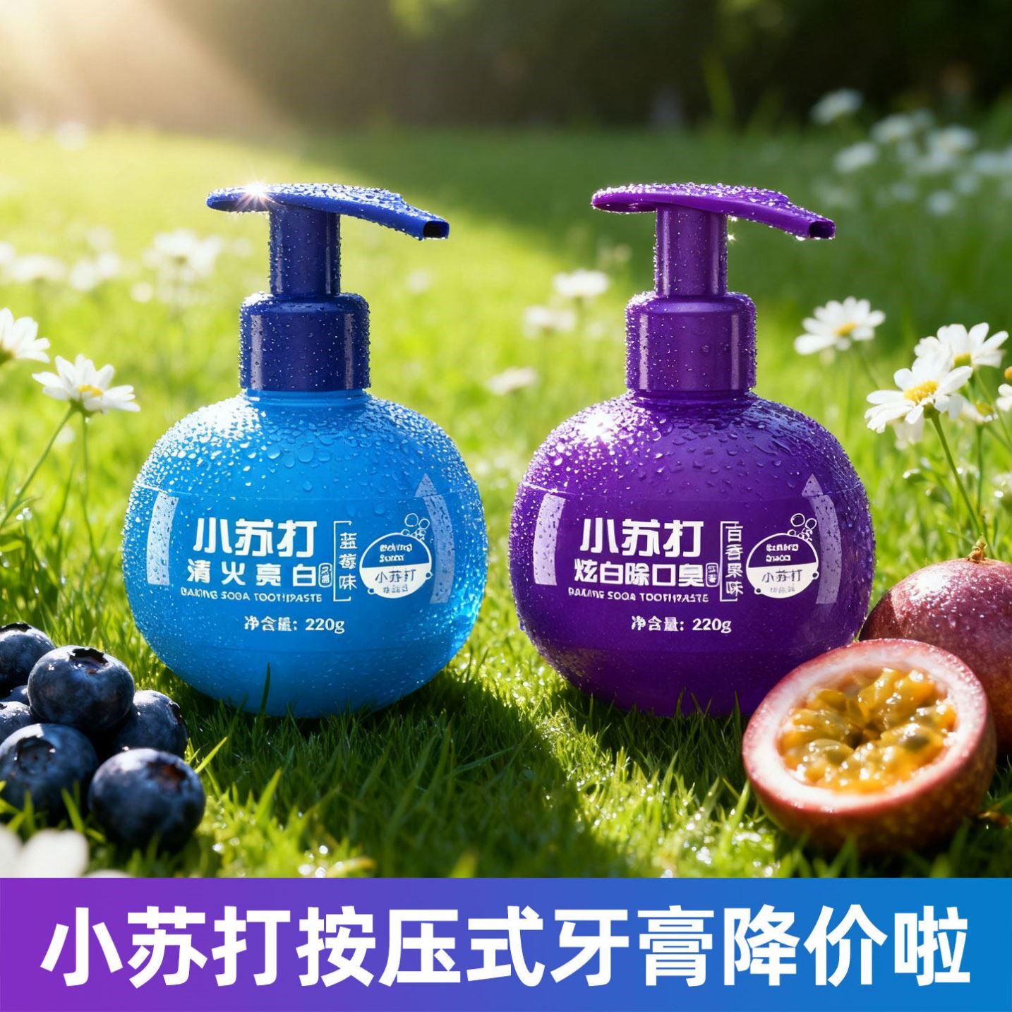 小苏打牙膏美白去黄去渍口臭按压式瓶装蓝莓百香果味护龈正品