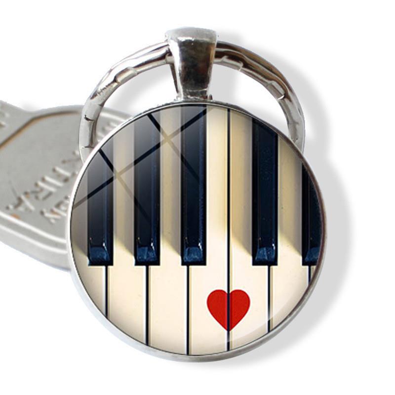 新款爱心钢琴键爱情钥匙圈挂件跨境时光宝石音乐器音符钥匙扣挂饰