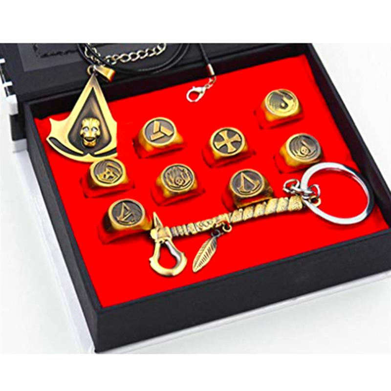 新款刺客起源鬼头信条项链斧头合金戒指十件套康纳饰品电影游戏周