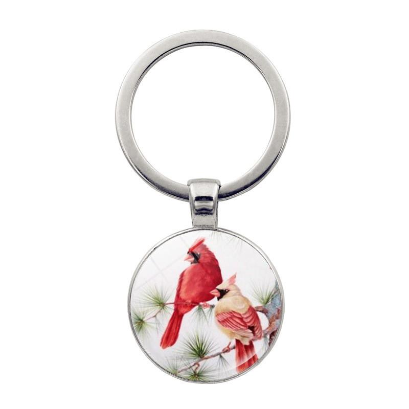 新款红衣主教鸟钥匙扣挂件百搭跨境爆品时光宝石吊坠钥匙圈纪念饰