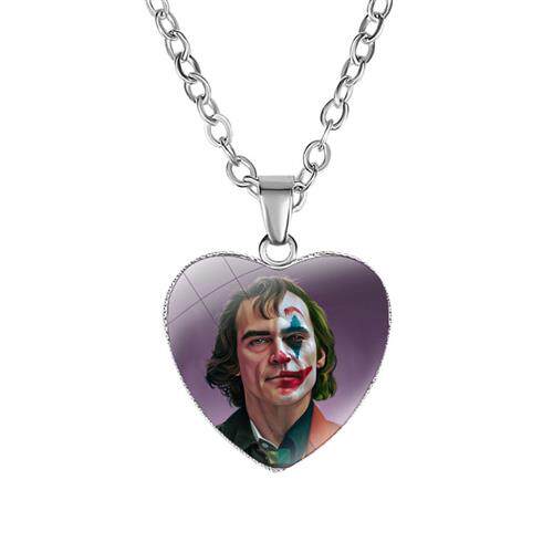 新款电影小丑joker形象女式时光宝石吊坠项链 创意新款爱心项链颈