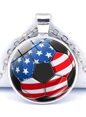 新款足球篮球美国旗帜项链饰品跨境体育运动竞技棒球橄榄球吊坠毛