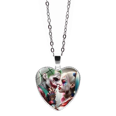 新款小丑女爱心项链饰品小丑Joker哈莉奎茵桃心吊坠毛衣链热卖配