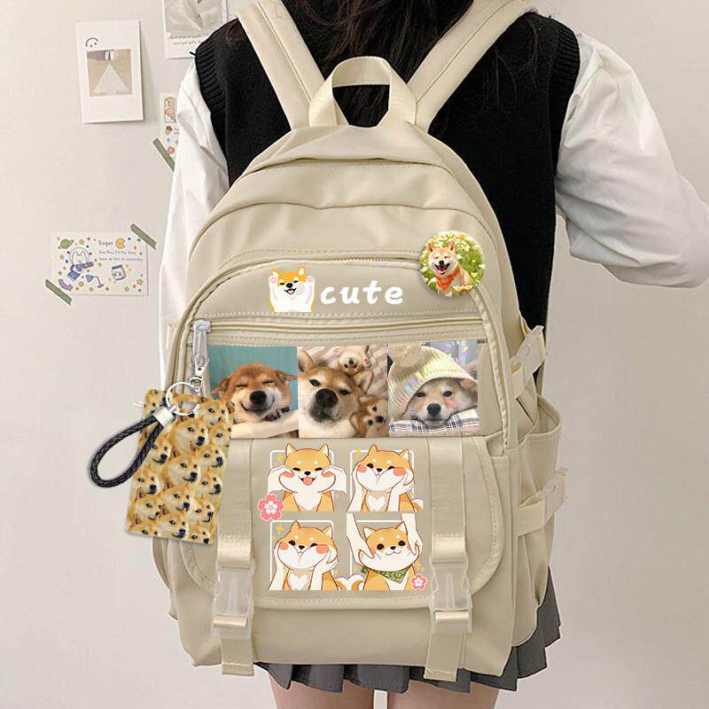新款爆改柴犬卡通书包可爱初高中双肩包休闲旅行男女背包小学