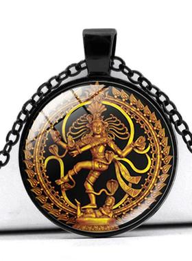 新款毁灭之神湿婆时光宝石吊坠项链女百搭跨境配饰复古毛衣链饰品