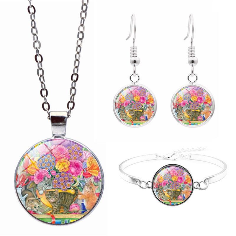 新款跨境新品配饰 友谊花之物语时光宝石项链 手链 耳坠首饰套装