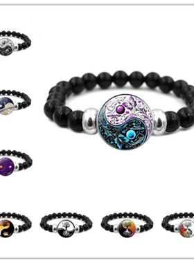 新款阴阳太极蝴蝶手链女百搭黑色弹力串珠手环跨境爆品时尚手饰品
