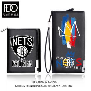 新款篮网队三巨头杜兰特哈登欧文篮球ins大容量钱包男潮牌PU拉链