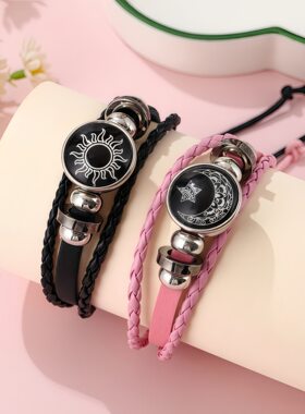 闺蜜感应手錬情侣日月恋人时尚智能饰品发光手环炫酷百搭编织首饰