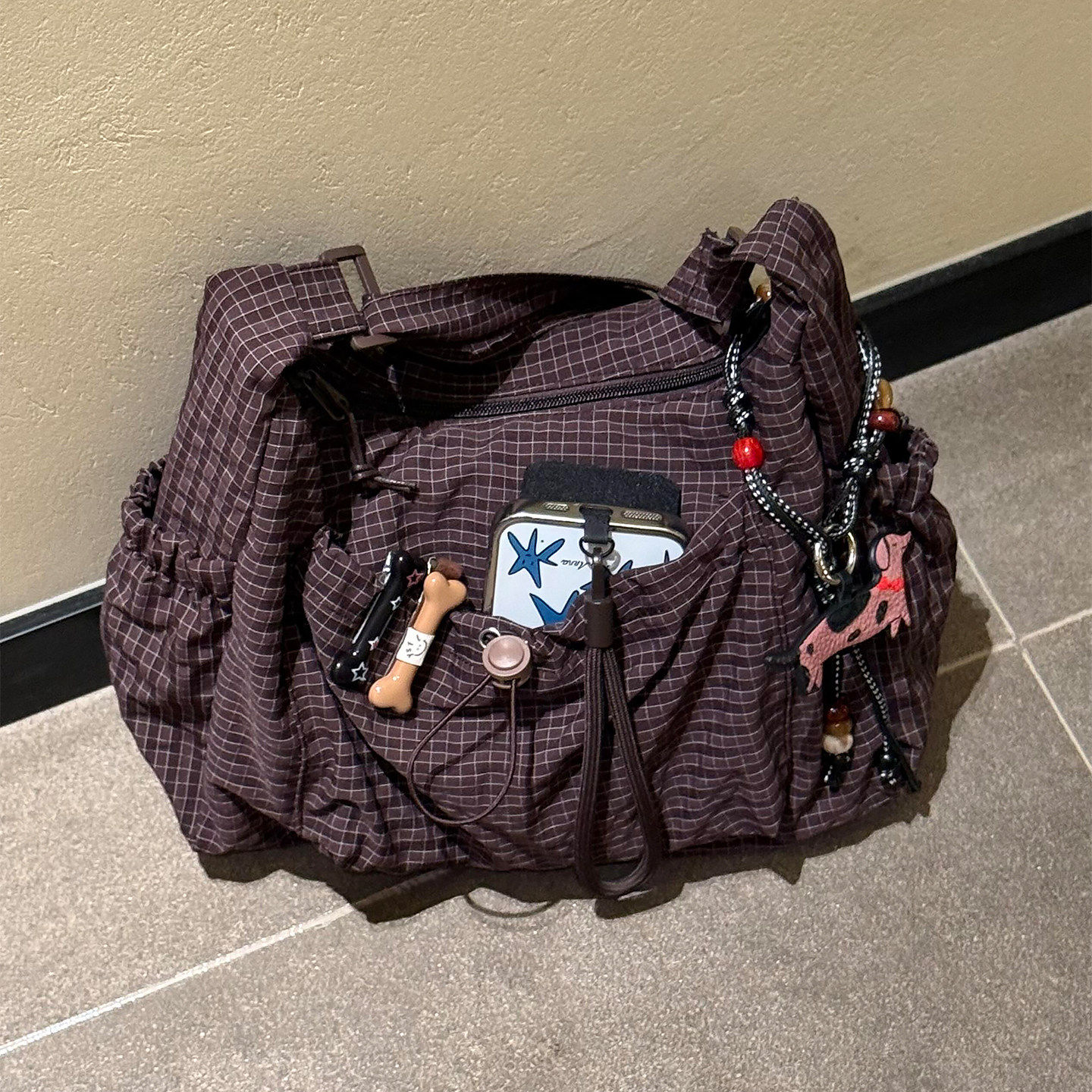 格子单肩包女大容量韩系复古水饺包小众百搭上学上班通勤斜挎包