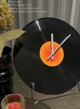 复古黑胶唱片钟日落静音挂钟DIY简约创意客厅装饰摆件落日时钟表