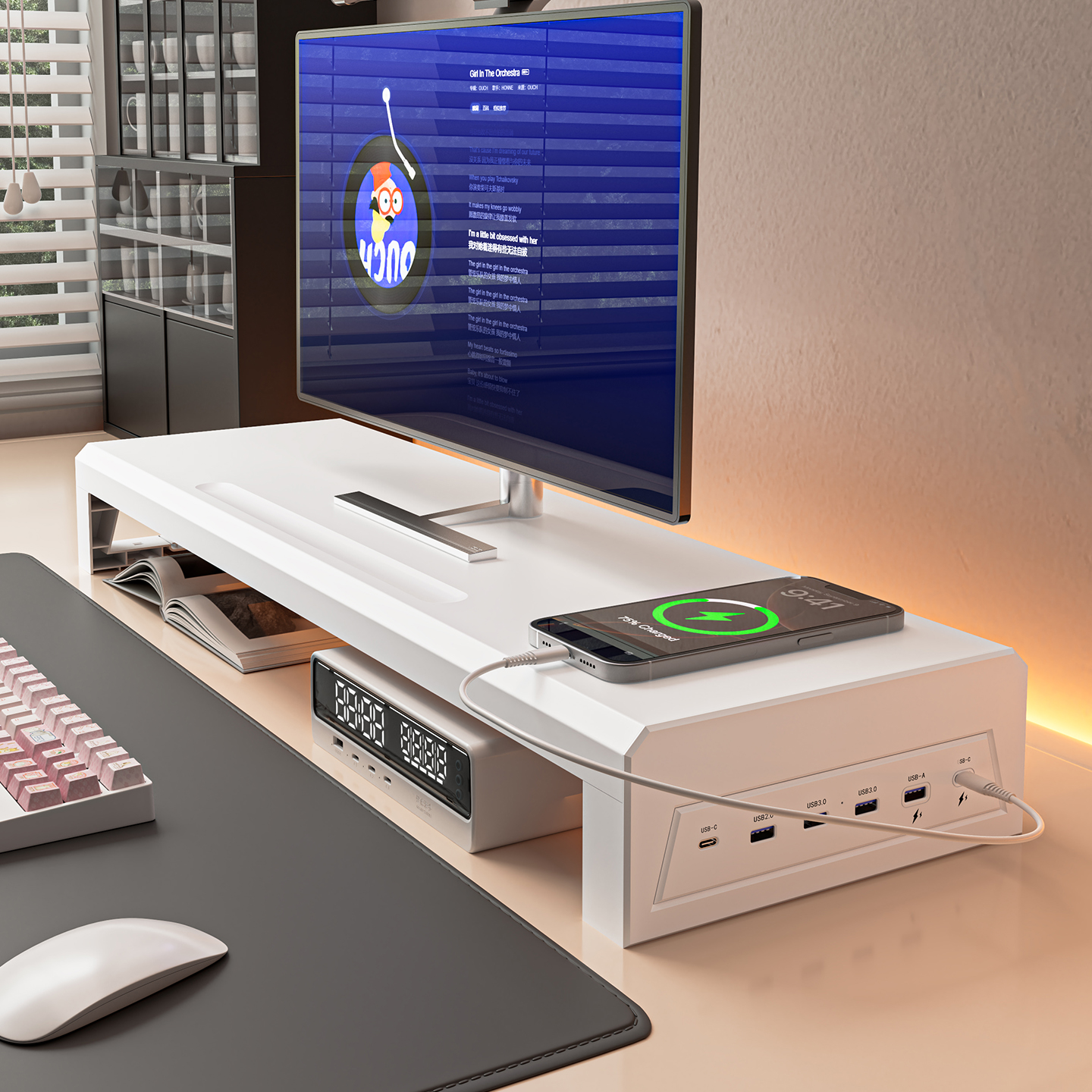 台式电脑增高架带USB扩展充电