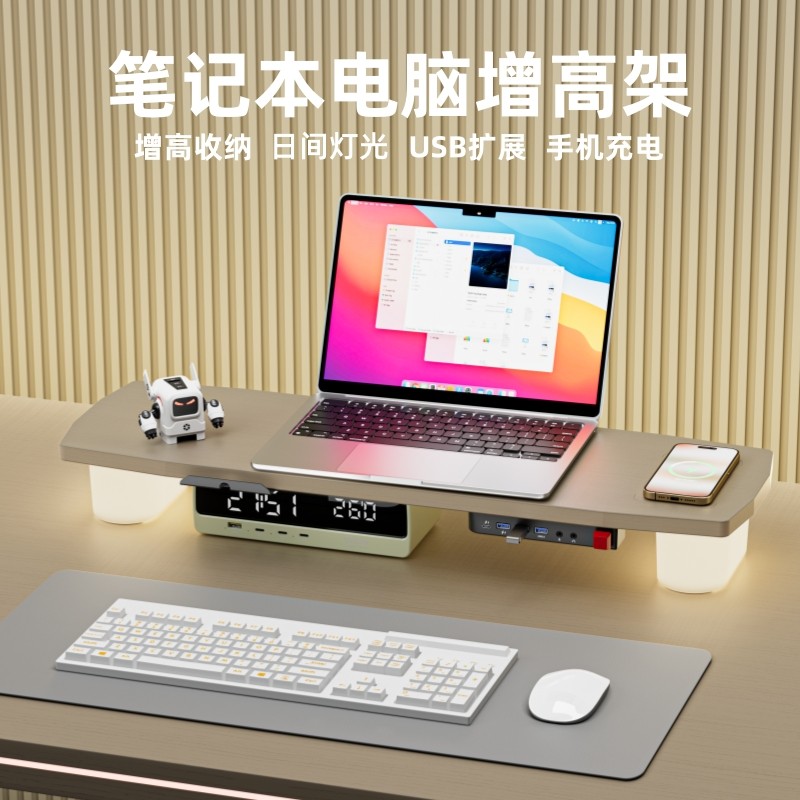 壁虎漫步电竞房台式电脑增高架显示器屏幕托架多功能带RGB灯扩展坞充电桌面键盘收纳架底座垫高办公桌置物架