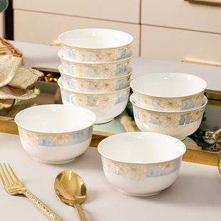 金钟面碗小汤碗餐具组合 饭碗家用陶瓷米饭碗复古简约碗景德镇中式